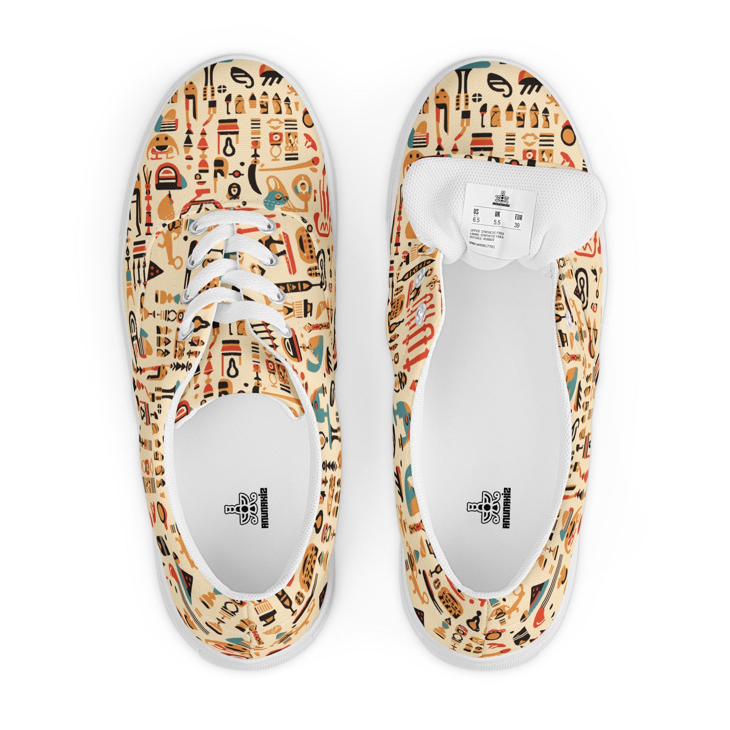 Anunakiz Mesopotamian Creamy Pattern Men’s lace-up canvas shoes