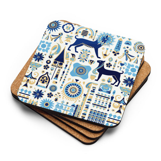 Anunakiz Babylonian Animal Blue Pattern Cork-back coaster