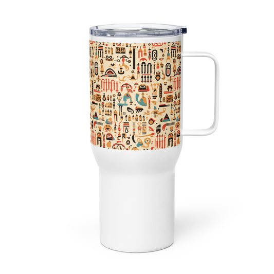 Anunakiz Mesopotamian Creamy Pattern Travel mug with a handle