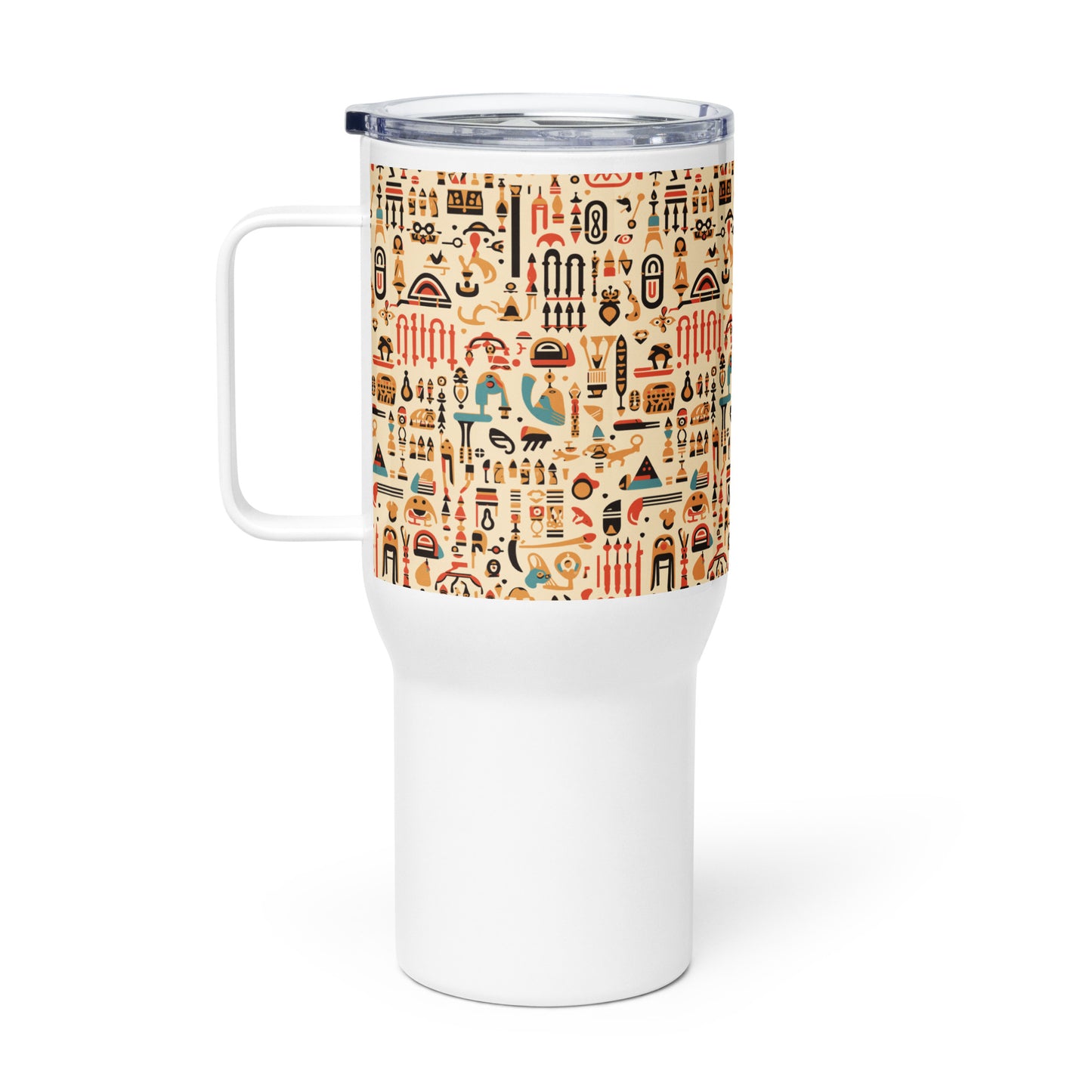 Anunakiz Mesopotamian Creamy Pattern Travel mug with a handle