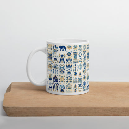 Anunakiz Babylonian Animal Light Blue Pattern White glossy mug