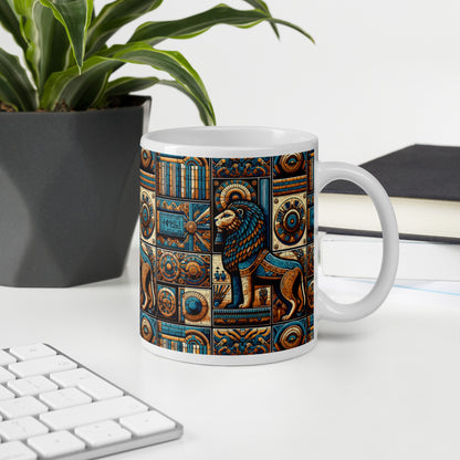 Anunakiz Lion Of Babylone Geometric White glossy mug