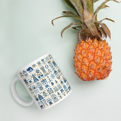 Anunakiz Babylonian Animal Light Blue Pattern White glossy mug