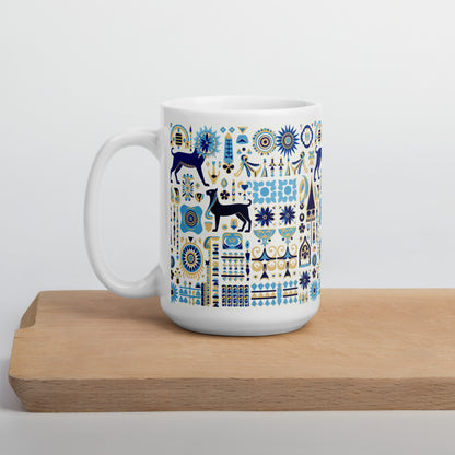 Anunakiz Babylonian Animal Blue Pattern White glossy mug