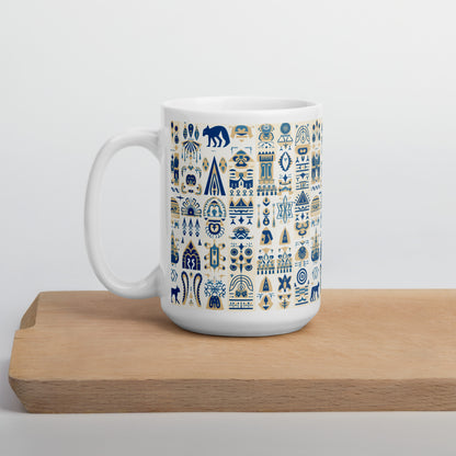 Anunakiz Babylonian Animal Light Blue Pattern White glossy mug