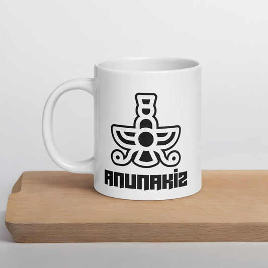 Anunakiz Black Logo White glossy mug