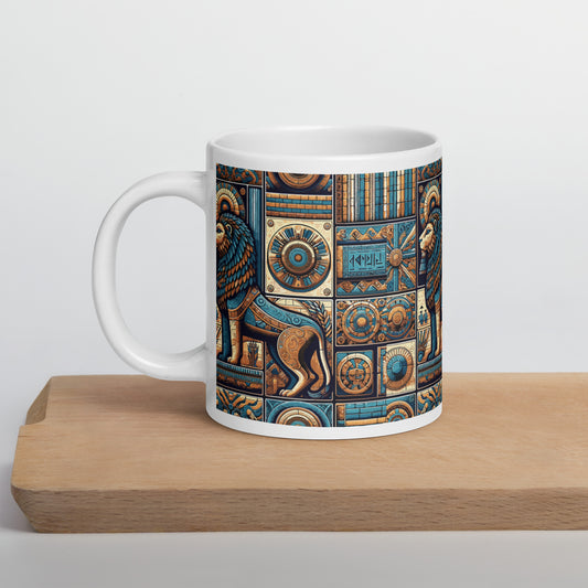 Anunakiz Lion Of Babylone Geometric White glossy mug