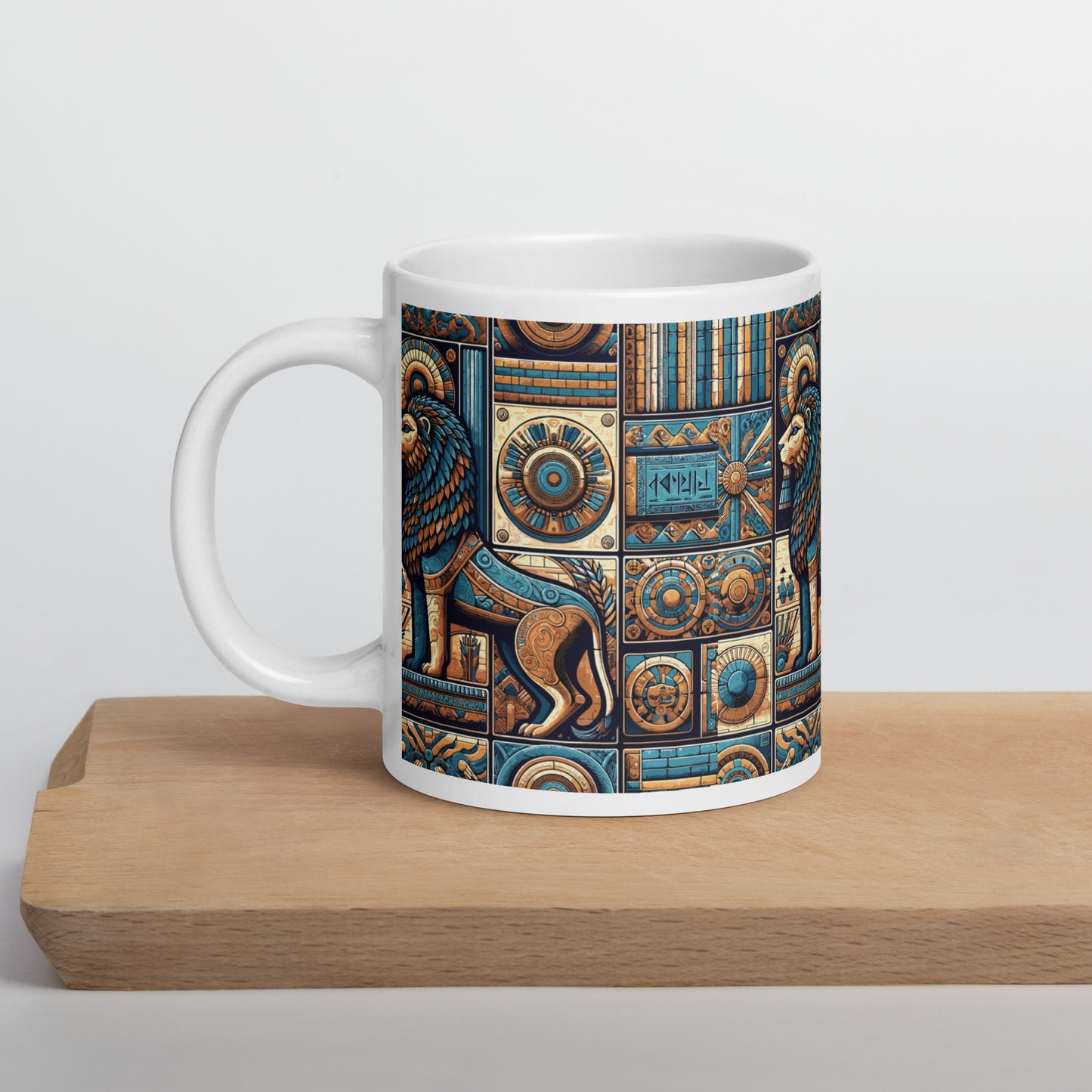 Anunakiz Lion Of Babylone Geometric White glossy mug