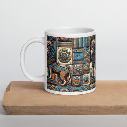 Anunakiz Lion Of Babylone Geometric White glossy mug