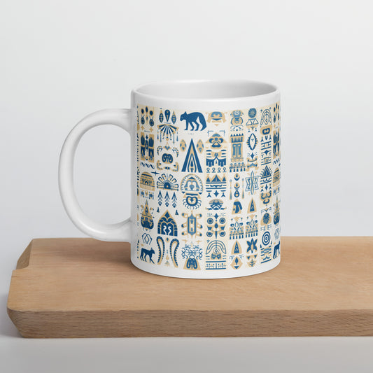 Anunakiz Babylonian Animal Light Blue Pattern White glossy mug
