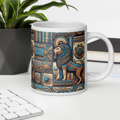 Anunakiz Lion Of Babylone Geometric White glossy mug