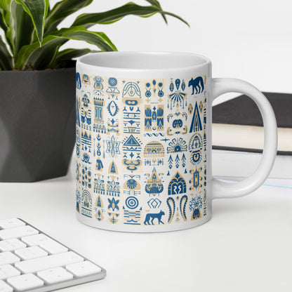 Anunakiz Babylonian Animal Light Blue Pattern White glossy mug