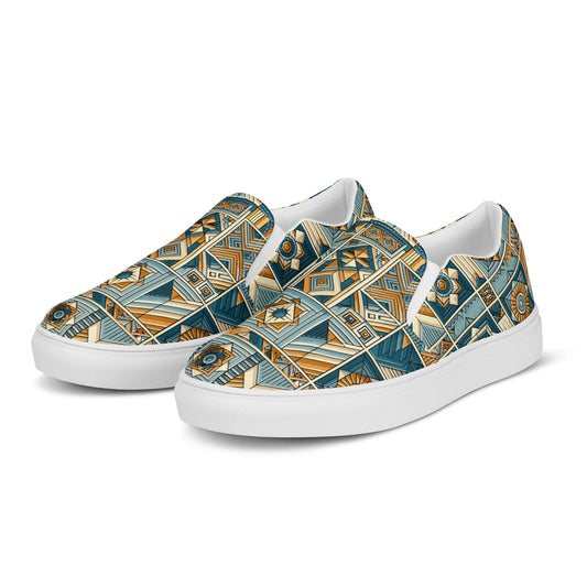 Anunakiz Mesopotamian Light Blue Sea Pattern Women’s slip-on canvas shoes