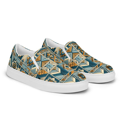 Anunakiz Mesopotamian Light Blue Sea Pattern Women’s slip-on canvas shoes